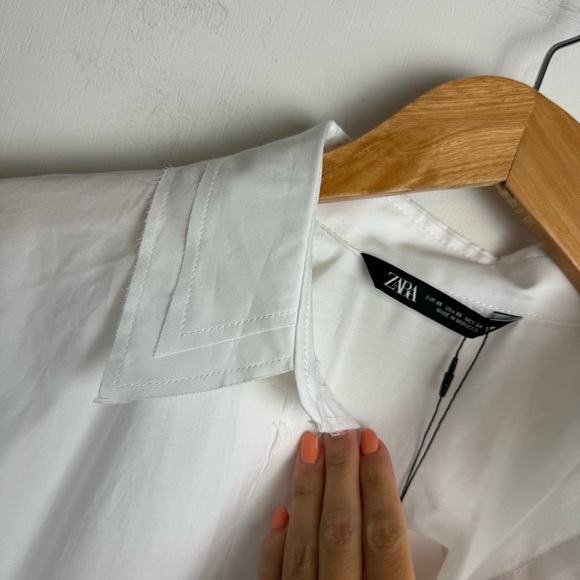 NWT Zara White Oversized Poplin Shirt Sz XS Button Down - Picture 7 of 16
